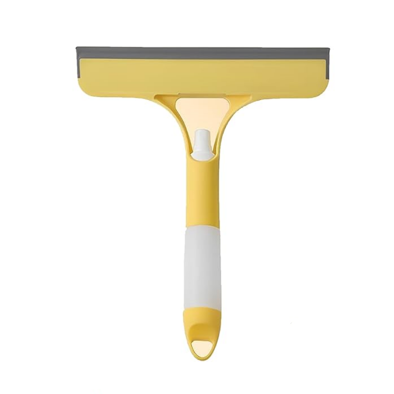 New 3-in-1 Window Squeegee Cleaner with Built-in Spray Bottle & Brush - Refillable for Shower Glass, Mirrors, Car Windows - All-Purpose Streak-Free Cleaning Tool
